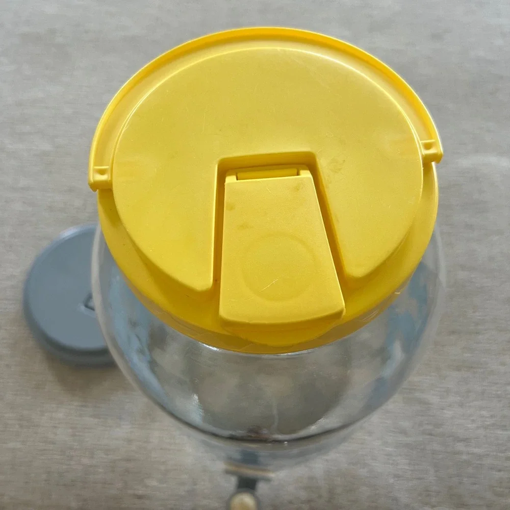 Vintage Glass Sun Tea Jar 1 Gallon‎ Blue Kissing Ducks Hearts Yellow Flip Lid